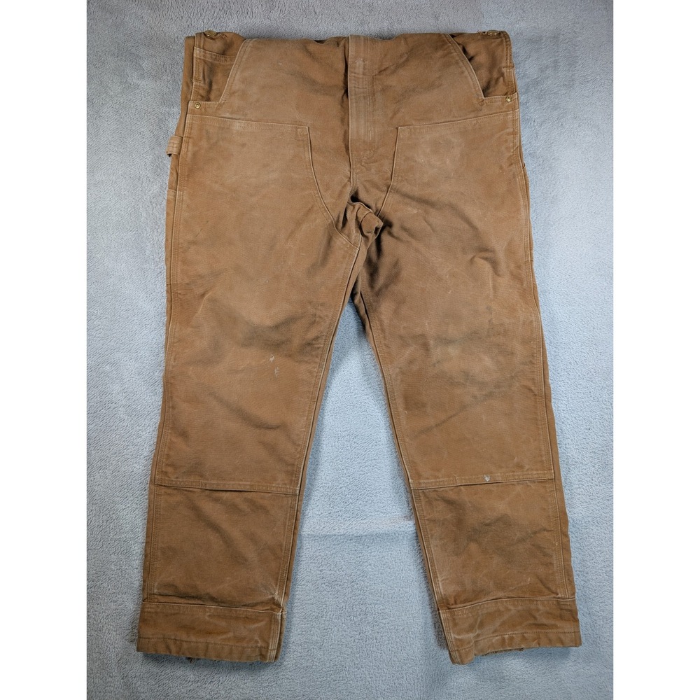 Carhartt Mens Duck Bib Overalls Brown R01 BRN Double Knee Work Pants 36x34 - Picture 2 of 7